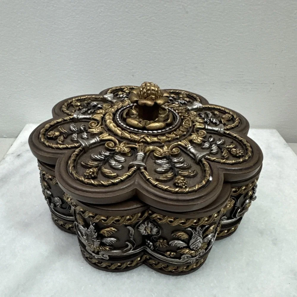 Jeweled Resin Trinket Jewelry Box Flowers Design